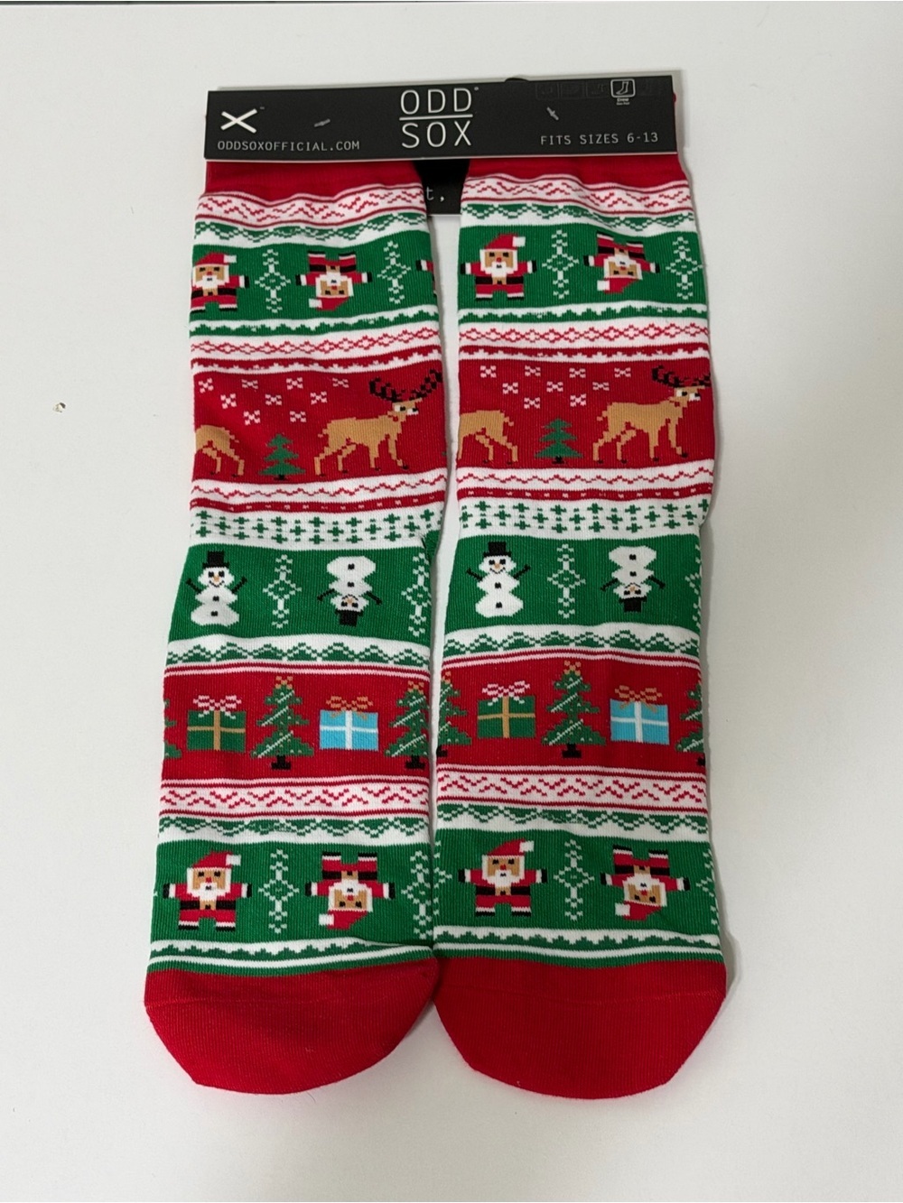 Odd Sox Men’s Christmas Fair Isle Dress Socks - Red & Green